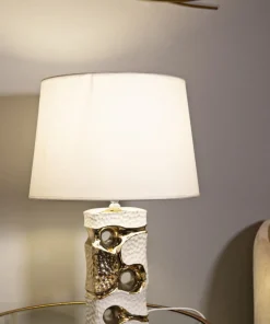 Lampe de table Florida Céramique Blanche accents Dorés abat-jour Tissu Blanc