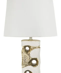Lampe de table Florida Céramique Blanche accents Dorés abat-jour Tissu Blanc
