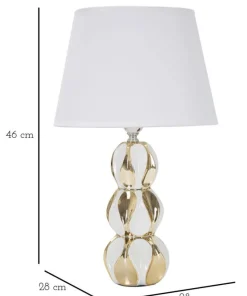 Lampe de table Glam Balls Céramique Blanche et Dorée abat-jour tissu Blanc