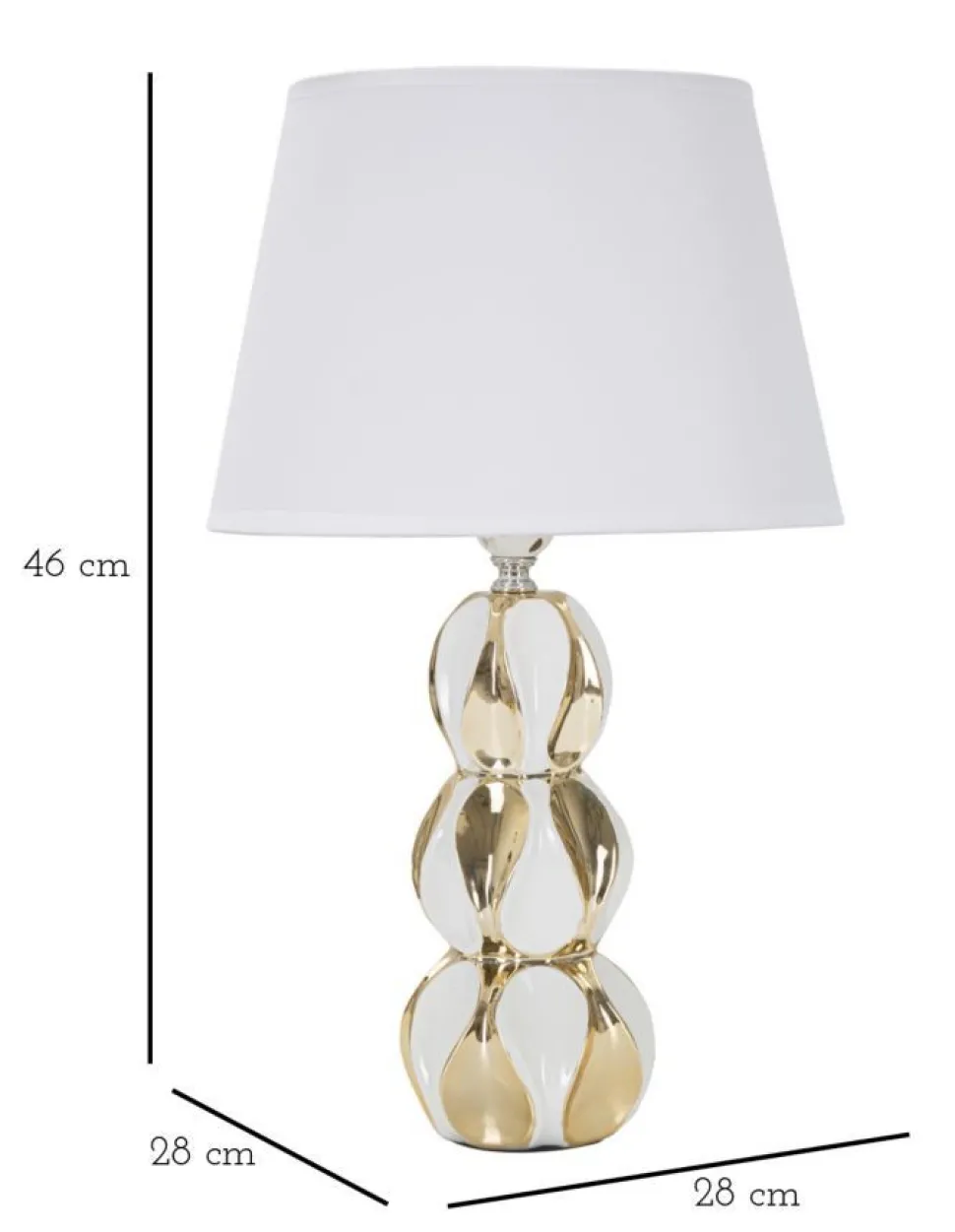 Lampe de table Glam Balls Céramique Blanche et Dorée abat-jour tissu Blanc