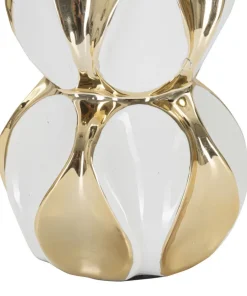 Lampe de table Glam Balls Céramique Blanche et Dorée abat-jour tissu Blanc