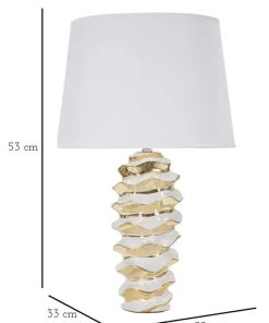 Lampe de table Glam Space Céramique Blanche et Dorée abat-jour Tissu Blanc