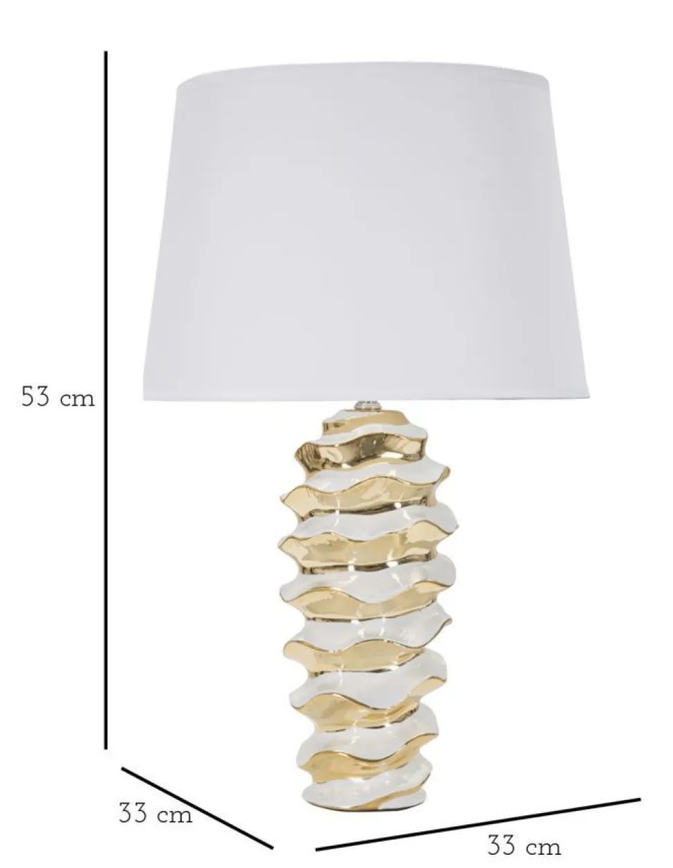 Lampe de table Glam Space Céramique Blanche et Dorée abat-jour Tissu Blanc