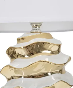Lampe de table Glam Space Céramique Blanche et Dorée abat-jour Tissu Blanc