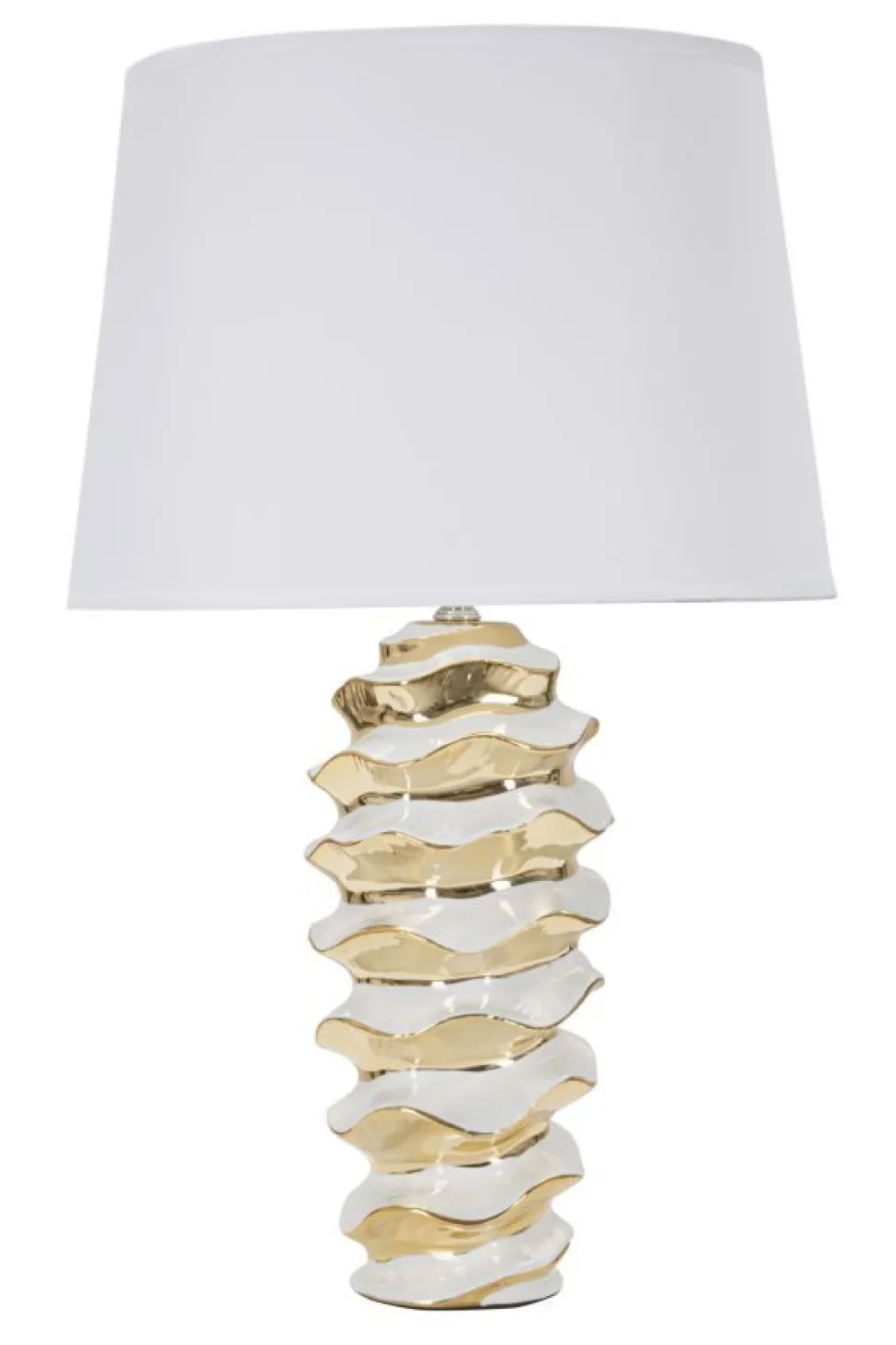 Lampe de table Glam Space Céramique Blanche et Dorée abat-jour Tissu Blanc