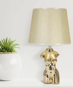 Lampe de table Glam Woman céramique dorée abat-jour tissu beige