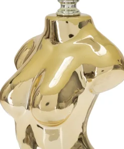 Lampe de table Glam Woman céramique dorée abat-jour tissu beige