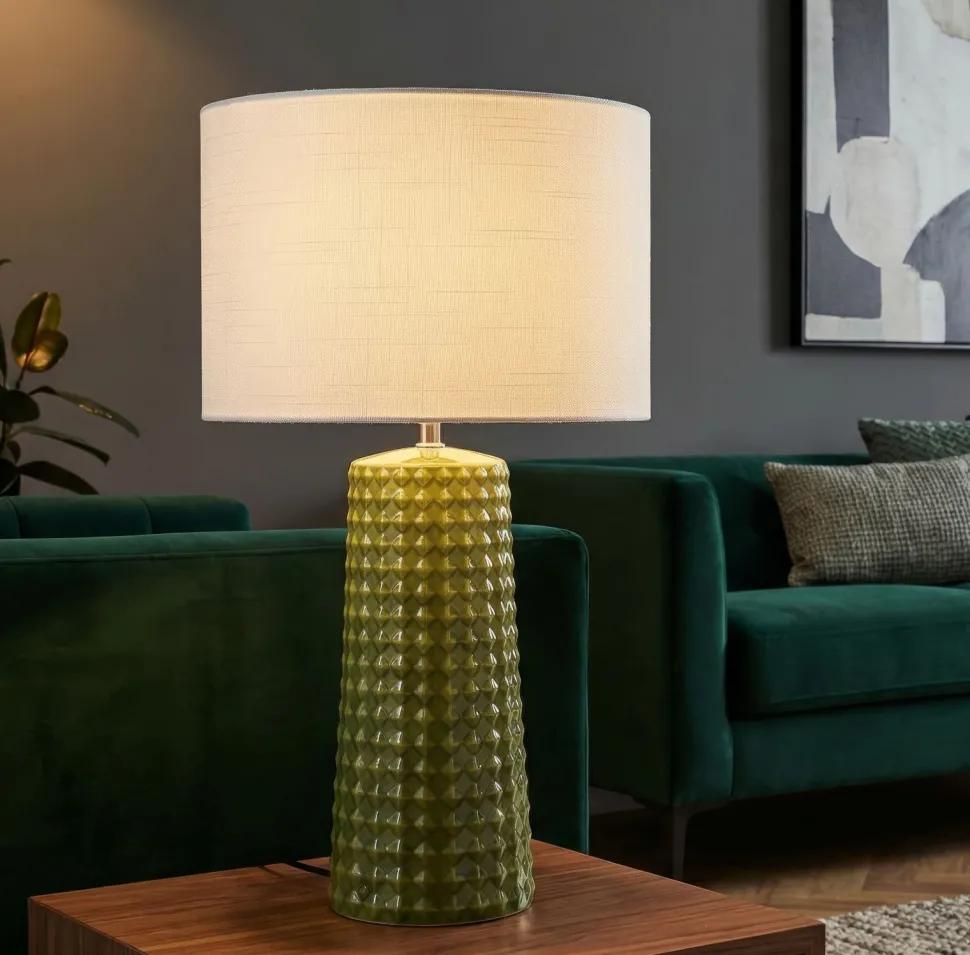 Lampe de table Gliss Céramique Vert Olive abat-jour clair