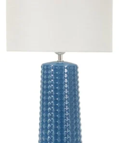 Lampe de table Gliss céramique bleue abat-jour tissu blanc