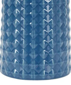 Lampe de table Gliss céramique bleue abat-jour tissu blanc
