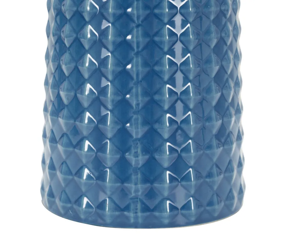 Lampe de table Gliss céramique bleue abat-jour tissu blanc