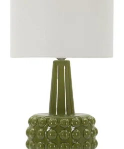 Lampe de table Gress céramique verte abat-jour neutre