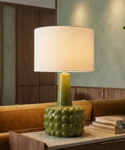 Lampe de table Gress céramique verte abat-jour neutre