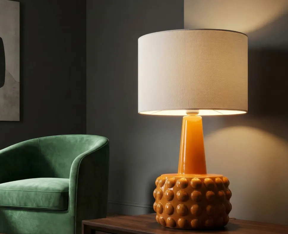 Lampe de table Gress Moutarde abat-jour Blanc