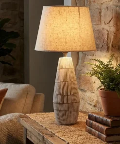 Lampe de table Hanoï Résine et Abat-jour en Lin Naturel
