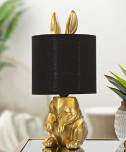 Lampe de table Lapin doré abat-jour tissu Noir