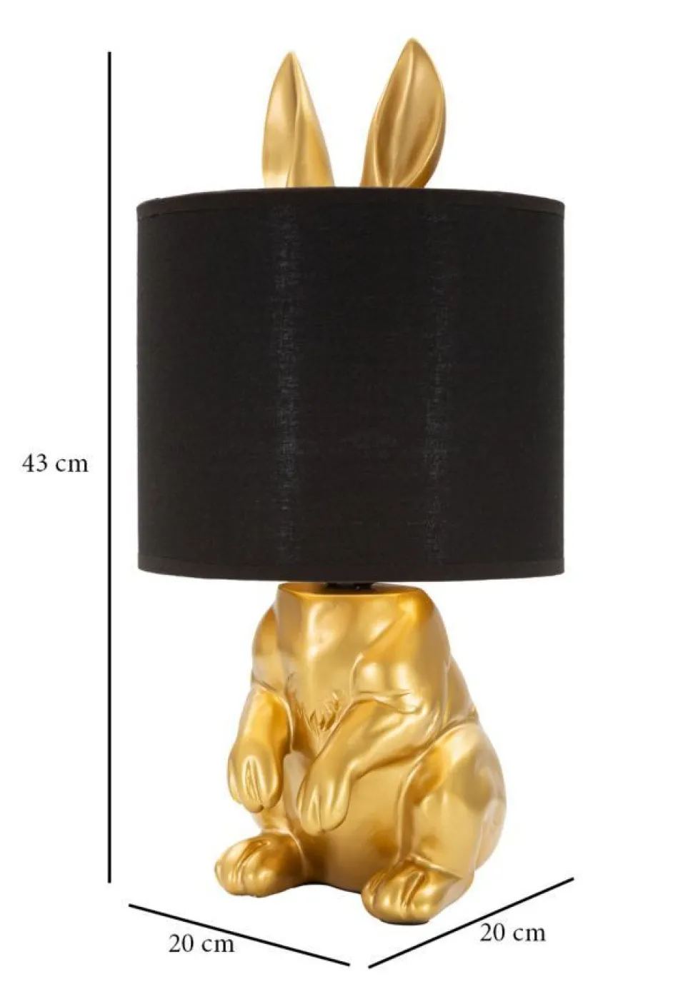 Lampe de table Lapin doré abat-jour tissu Noir