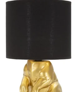Lampe de table Lapin doré abat-jour tissu Noir