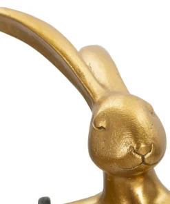 Lampe de table Lapin Polyrésine Dorée abat-jour Tissu Blanc