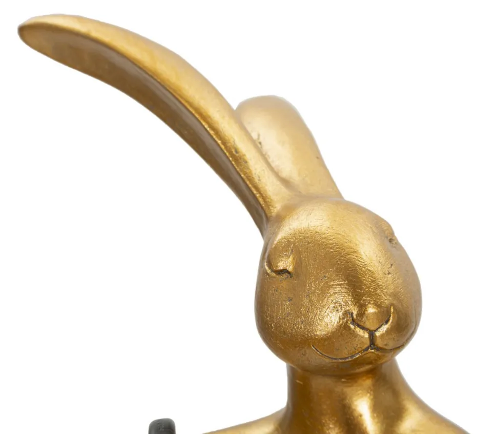 Lampe de table Lapin Polyrésine Dorée abat-jour Tissu Blanc