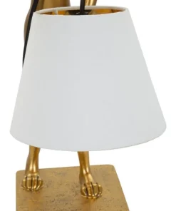 Lampe de table Lapin Polyrésine Dorée abat-jour Tissu Blanc