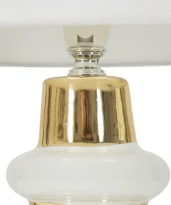 Lampe de table Liara Céramique Blanche et Dorée abat-jour en Tissu Blanc
