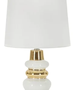 Lampe de table Liara Céramique Blanche et Dorée abat-jour en Tissu Blanc