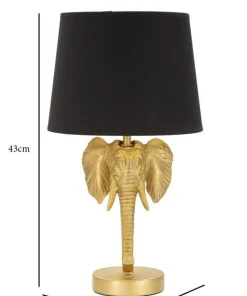 Lampe de table éléphant métal noir et abat-jour tissu noir