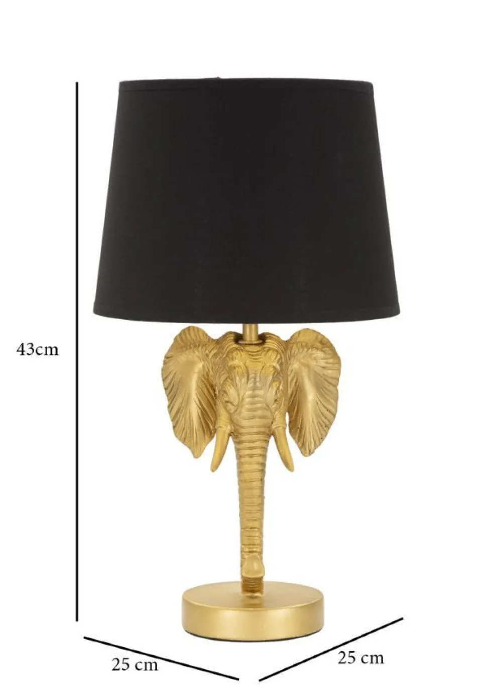 Lampe de table éléphant métal noir et abat-jour tissu noir