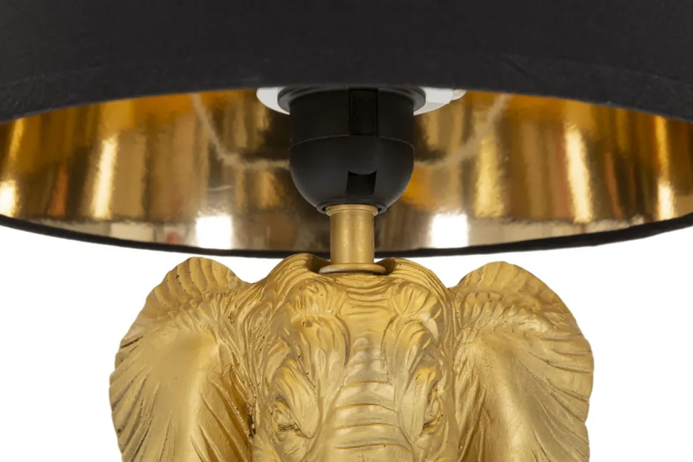 Lampe de table éléphant métal noir et abat-jour tissu noir