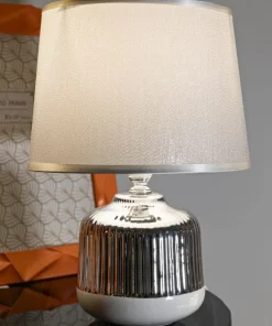 Lampe de table Lucina Céramique Blanche et Tissu Argenté