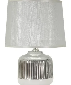 Lampe de table Lucina Céramique Blanche et Tissu Argenté
