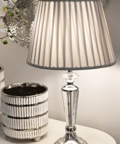 Lampe de table métal argenté abat-jour tissu gris