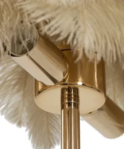 Lampe de table métal doré abat-jour plumes blanches