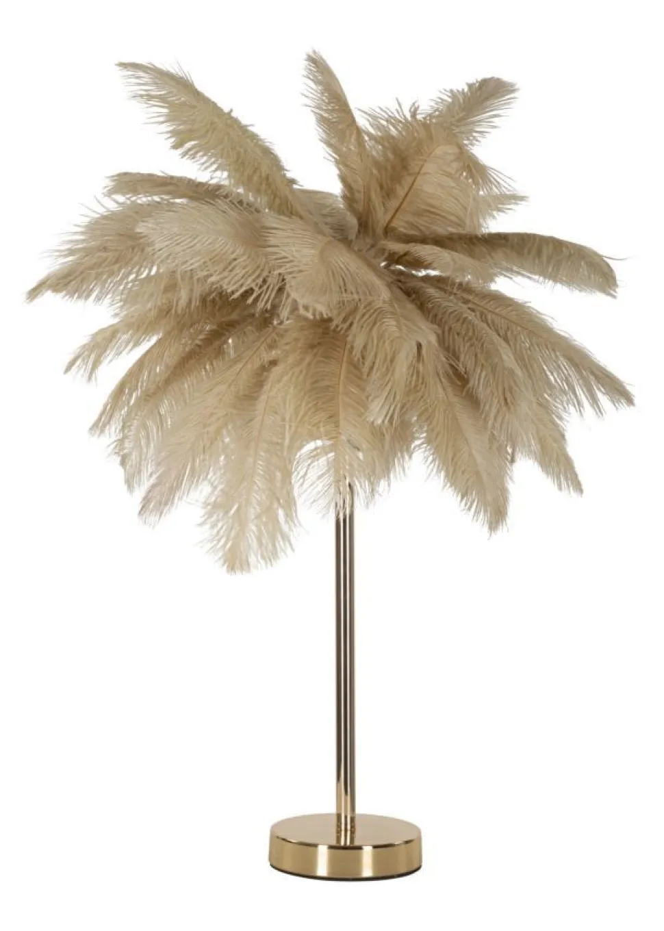 Lampe de table métal doré abat-jour plumes blanches