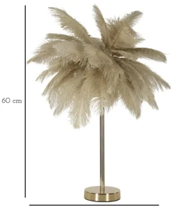 Lampe de table métal doré abat-jour plumes blanches