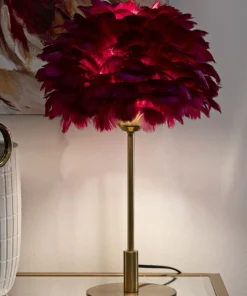 Lampe de table métal doré abat-jour plumes blanches