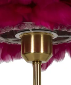 Lampe de table métal doré abat-jour plumes blanches