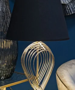Lampe de table métal doré abat-jour tissu noir