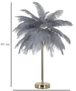 Lampe de table métallique doré abat-jour plumes blanches