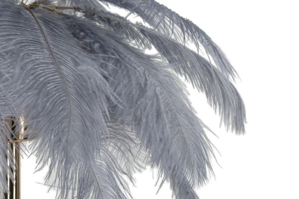 Lampe de table métallique doré abat-jour plumes blanches