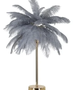 Lampe de table métallique doré abat-jour plumes blanches