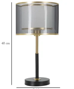 Lampe de table niveaux métal Noir et Doré abat-jour Gris Transparent / Blanc bordure Dorée