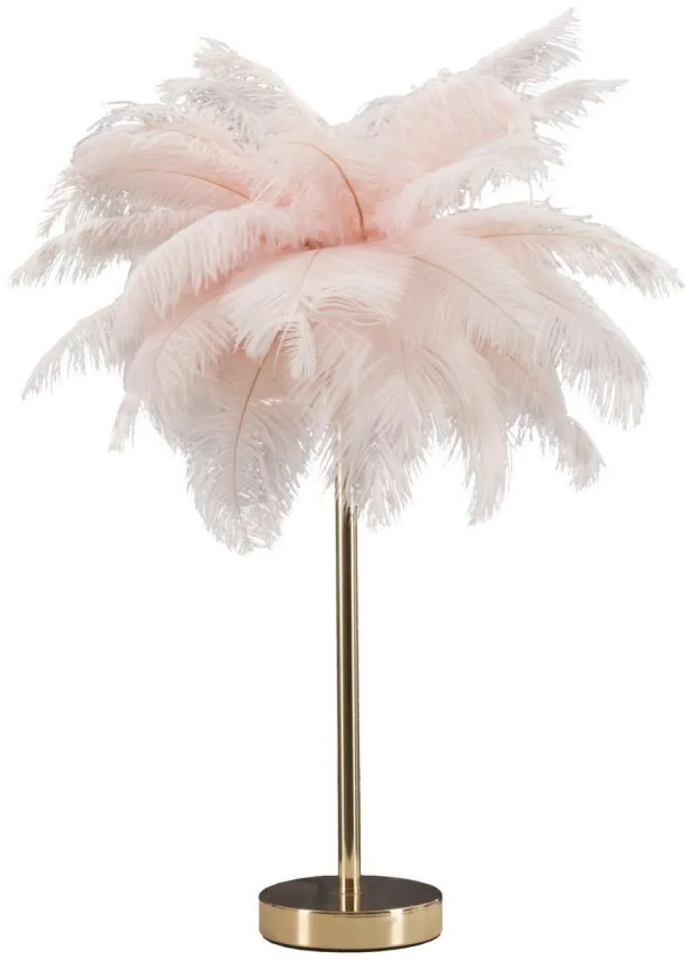 Lampe de table Palm métal doré et abat-jour plumes roses