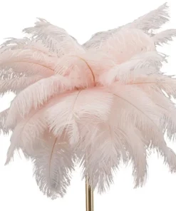 Lampe de table Palm métal doré et abat-jour plumes roses