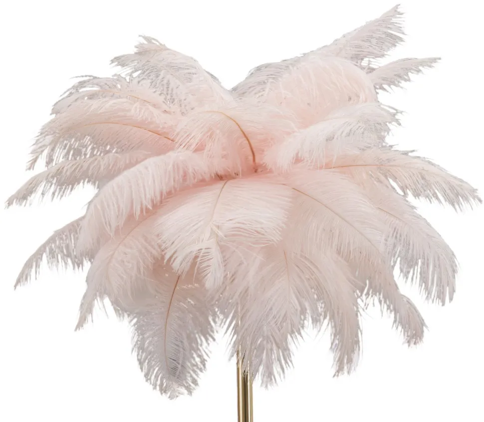 Lampe de table Palm métal doré et abat-jour plumes roses
