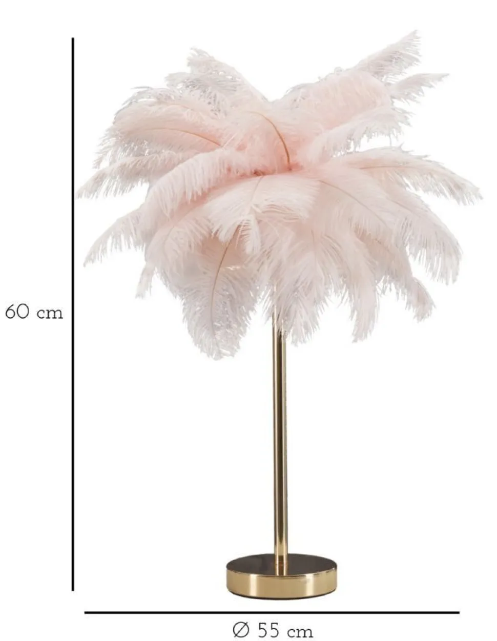Lampe de table Palm métal doré et abat-jour plumes roses