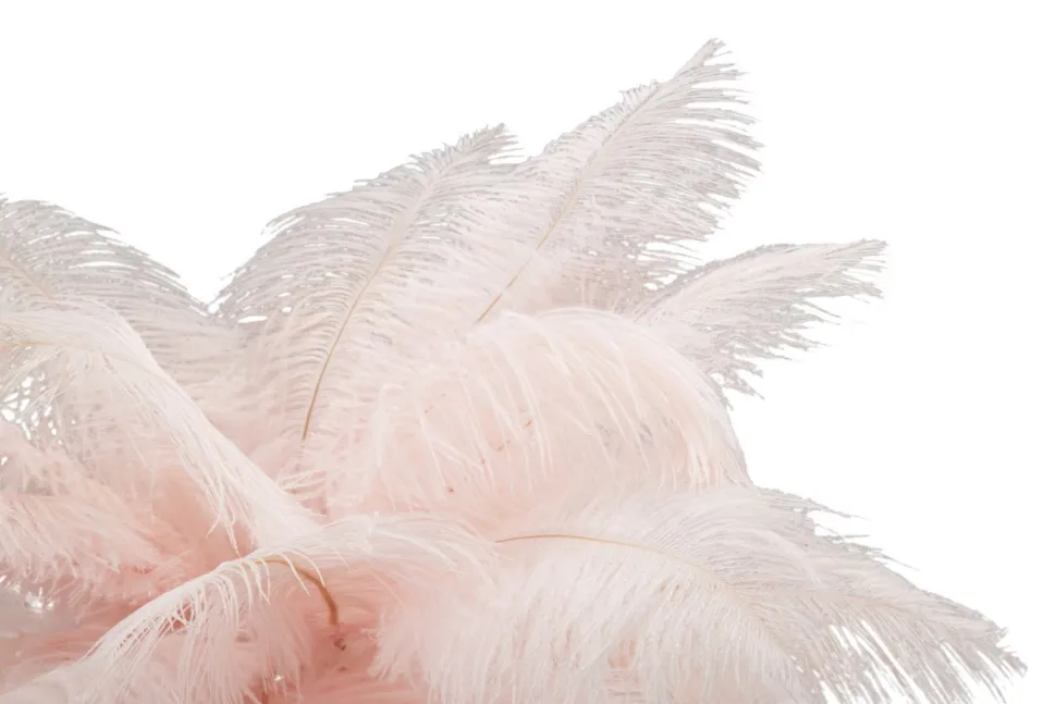 Lampe de table Palm métal doré et abat-jour plumes roses
