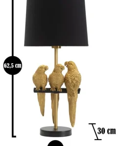 Lampe de table Perroquets métal doré abat-jour tissu noir