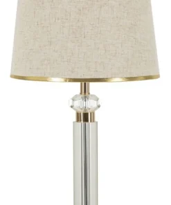 Lampe de table Praga métal doré abat-jour tissu beige bordure dorée